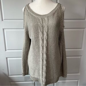 Cloth Cold Shoulder Knit Sweater Tunic Pullover Neutral Color Casual Style Large